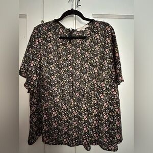 LOFT Black Floral Empire Waist Top.
